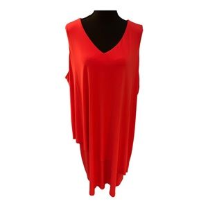 Susan Graver Fire Orange Layered A Line Knee Stretch Cocktail Dress 2X